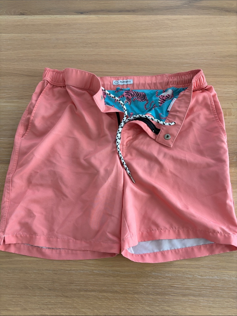 Mosmann Men's Coral Swim Bermudas with Contrast Lining